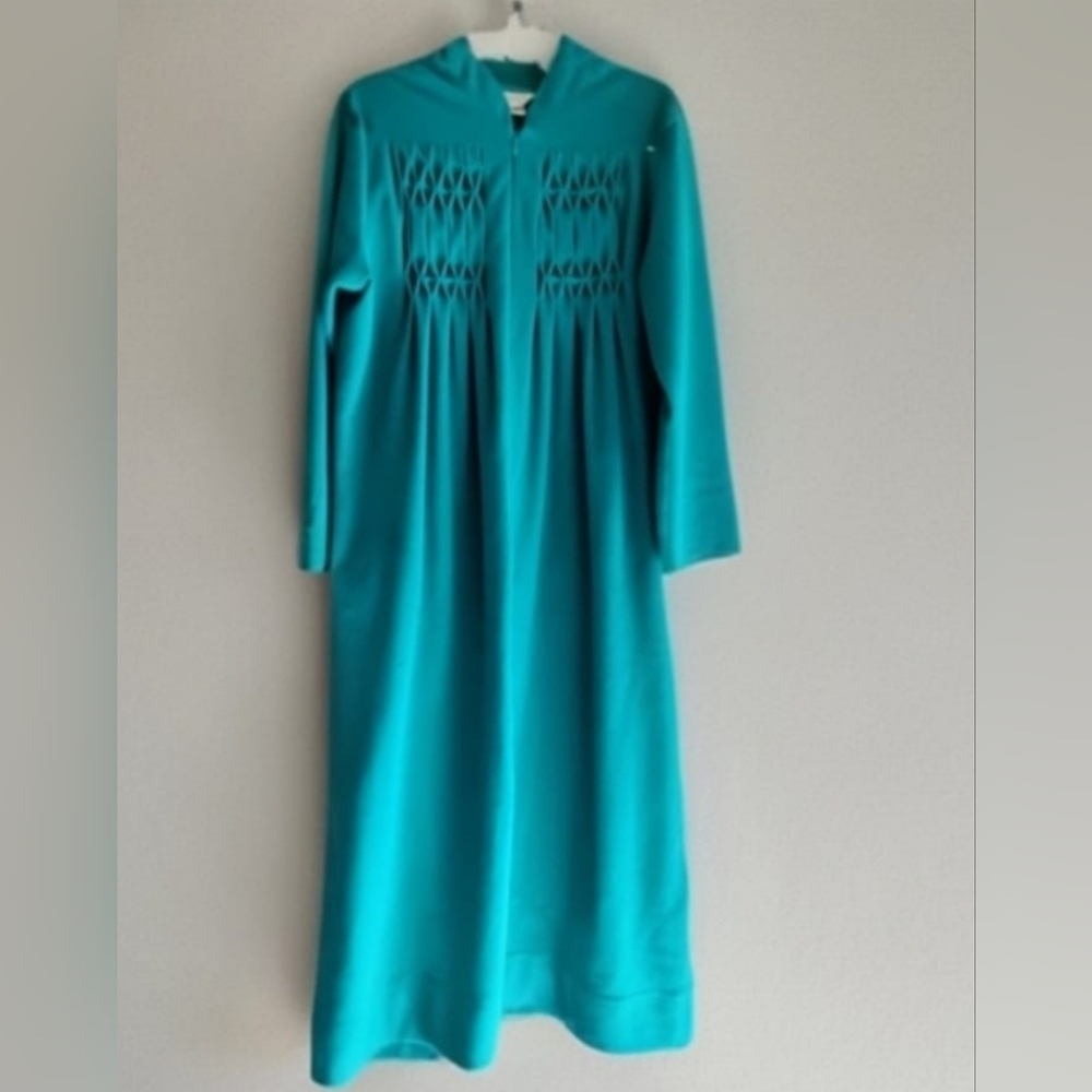 Vintage 1970s Kayser Teal Zip Up Women's Robe Medium to Large 💠